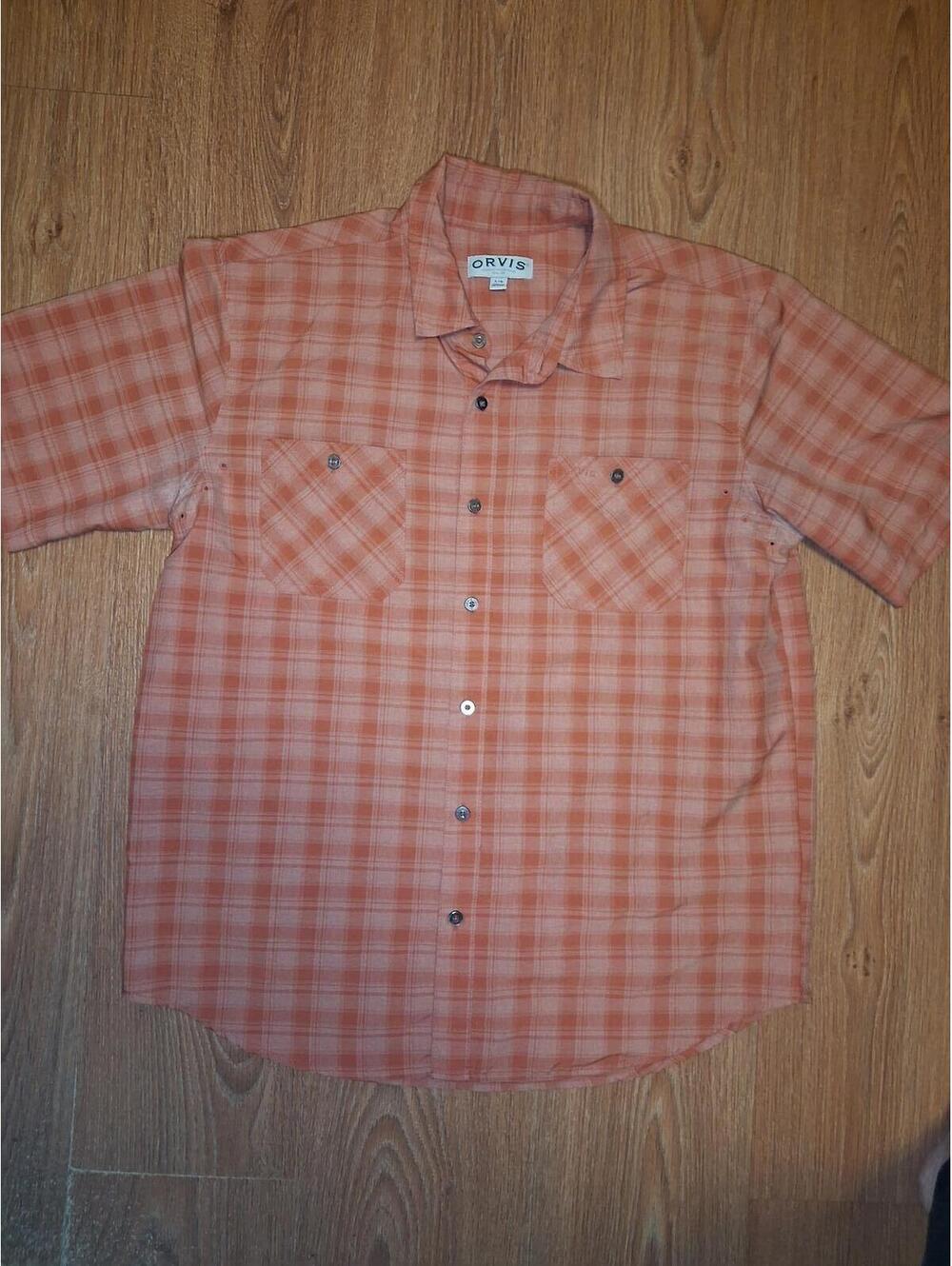Orvis Button Up Shirt Mens Large Orange Plaid